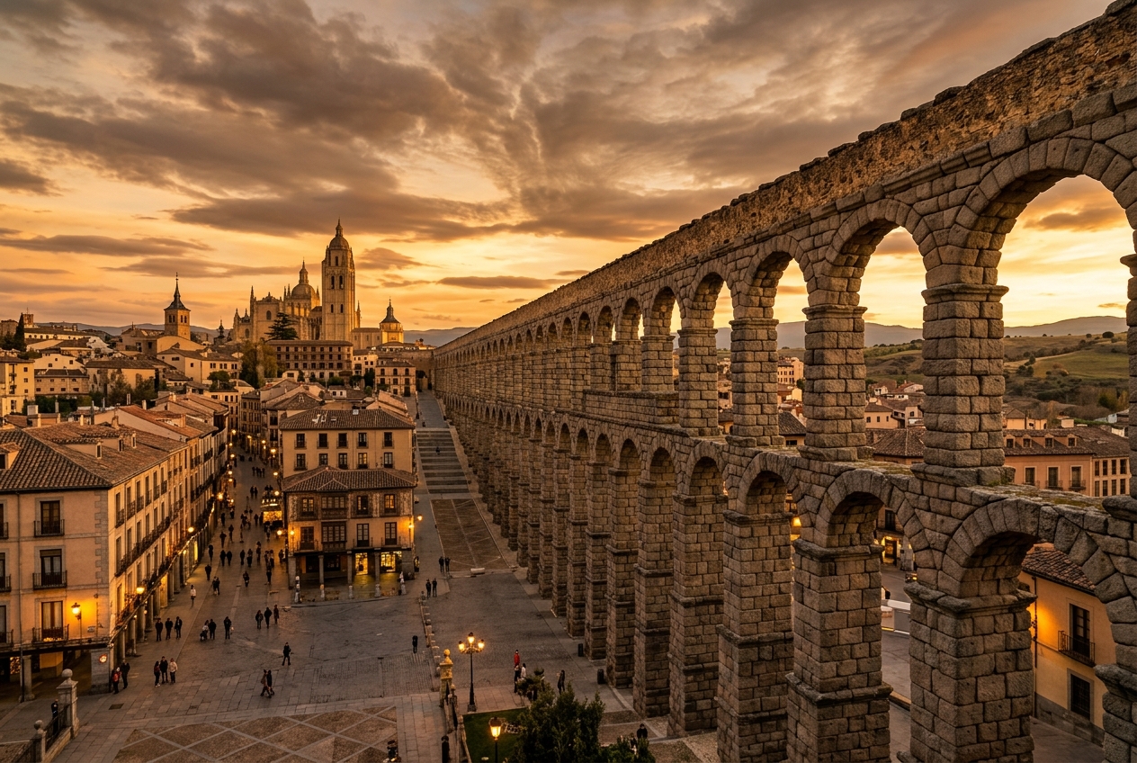Acueducto de Segovia. Ilustración generada con IA